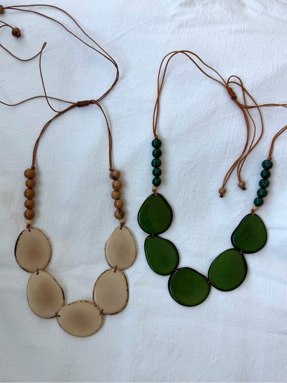 Lot of 2 Tagua Necklaces. Artisan handmade with sustainable tagua nut. NEW.